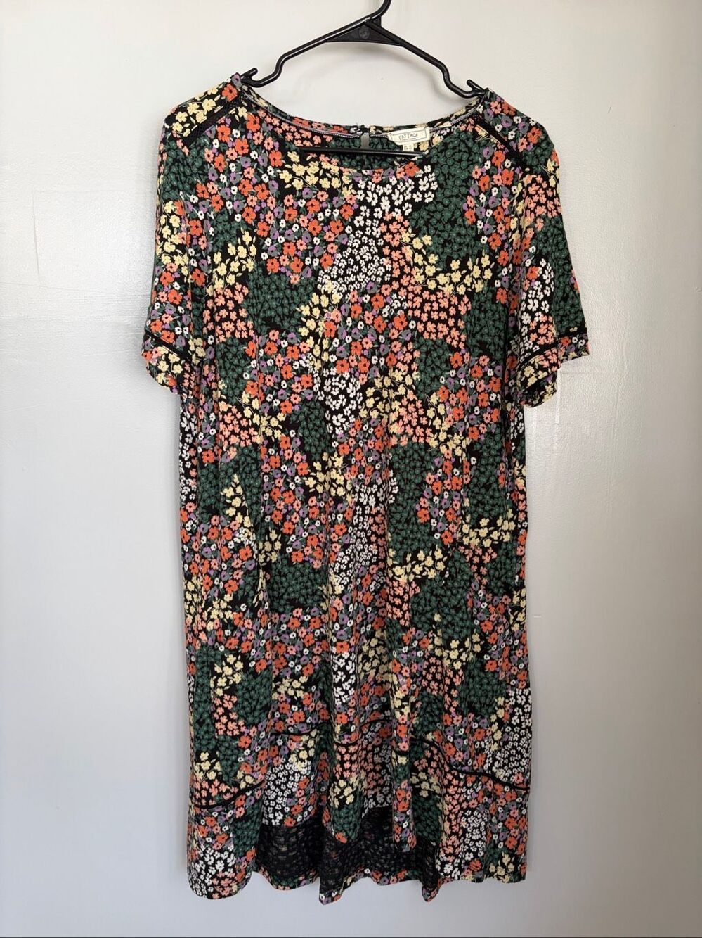 Fat Face Floral Pocketed Dress Black Multicolor Short Sleeve Size 12 Teacher